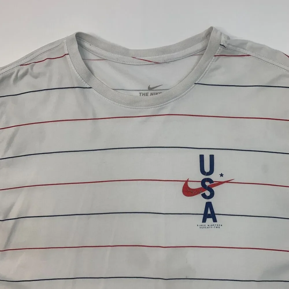 Nike Team USA T Shirt Mens 2XL XXL White Cotton Blend Striped Short Sleeve *READ
