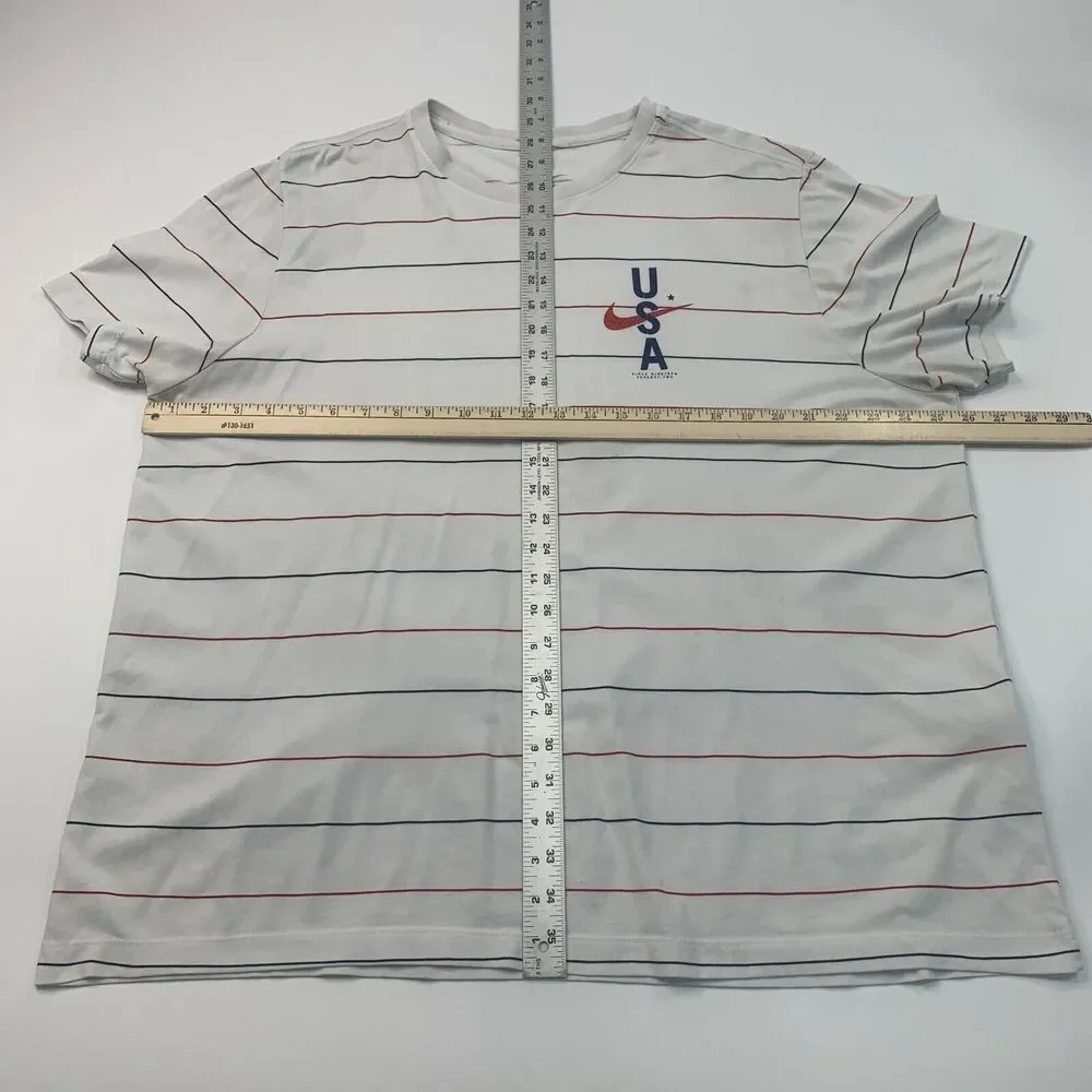 Nike Team USA T Shirt Mens 2XL XXL White Cotton Blend Striped Short Sleeve *READ