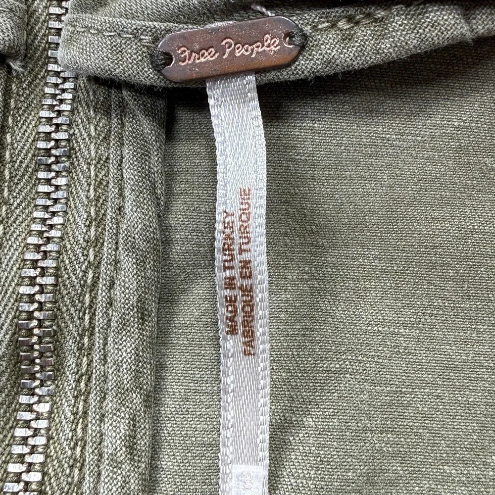 Free People Olive Stretch Denim Mini Skirt Women's Size 4 Utility Zip Back
