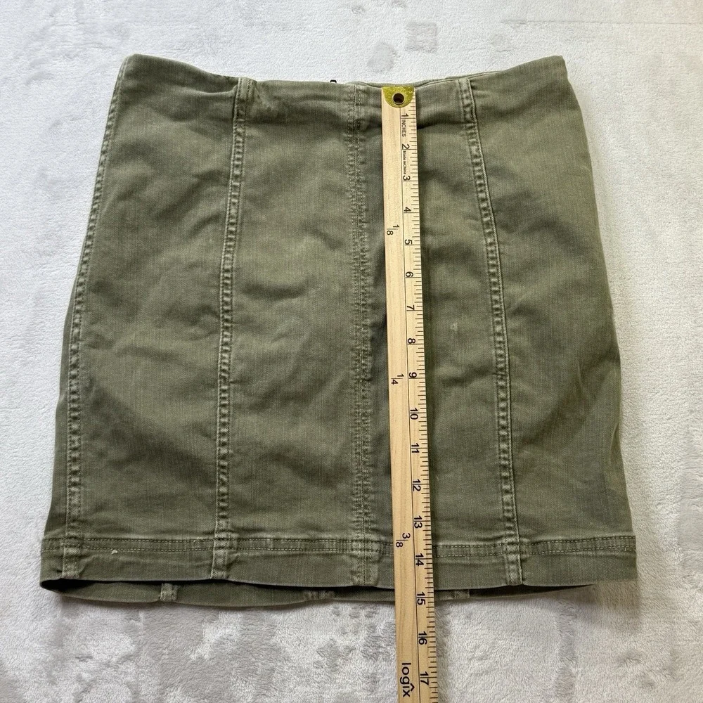 Free People Olive Stretch Denim Mini Skirt Women's Size 4 Utility Zip Back