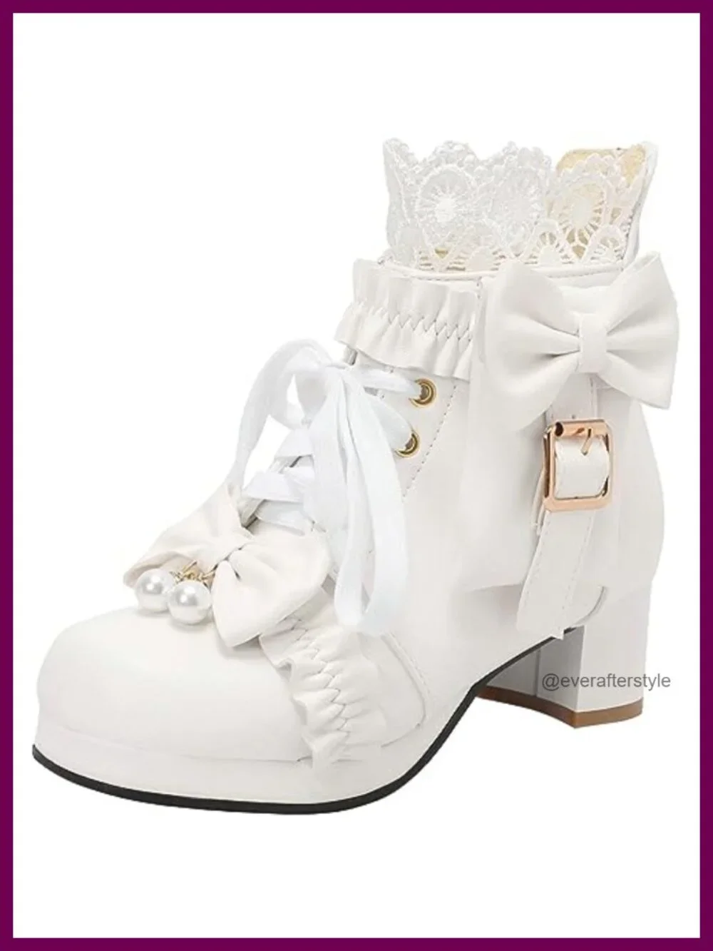 Chunky Heel Lace Up Ankle Boots with Bow - Cute Lolita Kawaii Style