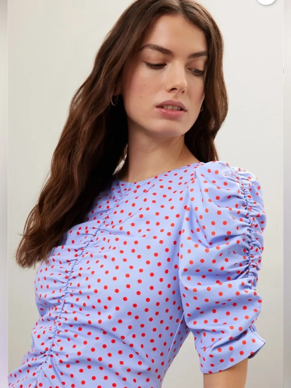 Kate Spade New York Spring Blue and Red Time Dot Ruched Dress
