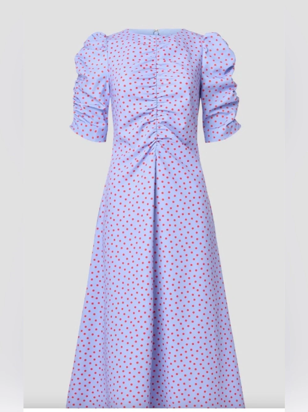 Kate Spade New York Spring Blue and Red Time Dot Ruched Dress