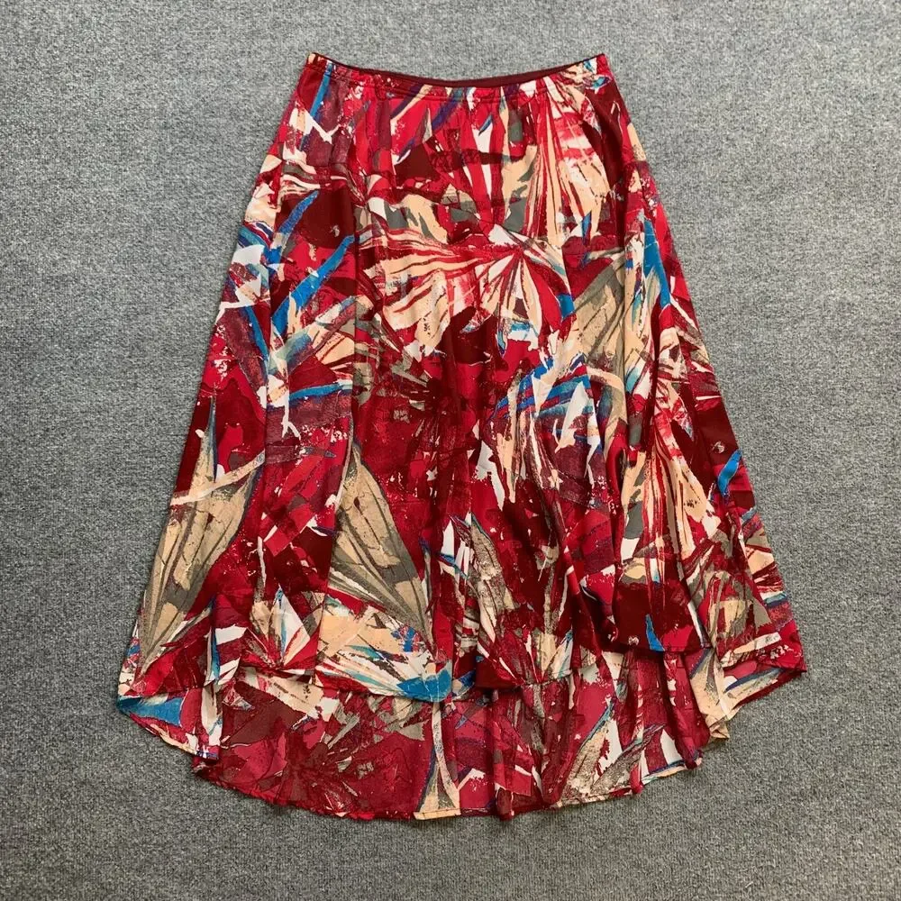 Bob Mackie Skirt Womens L Large Abstract Red Wearable Art Pull On High Low Midi