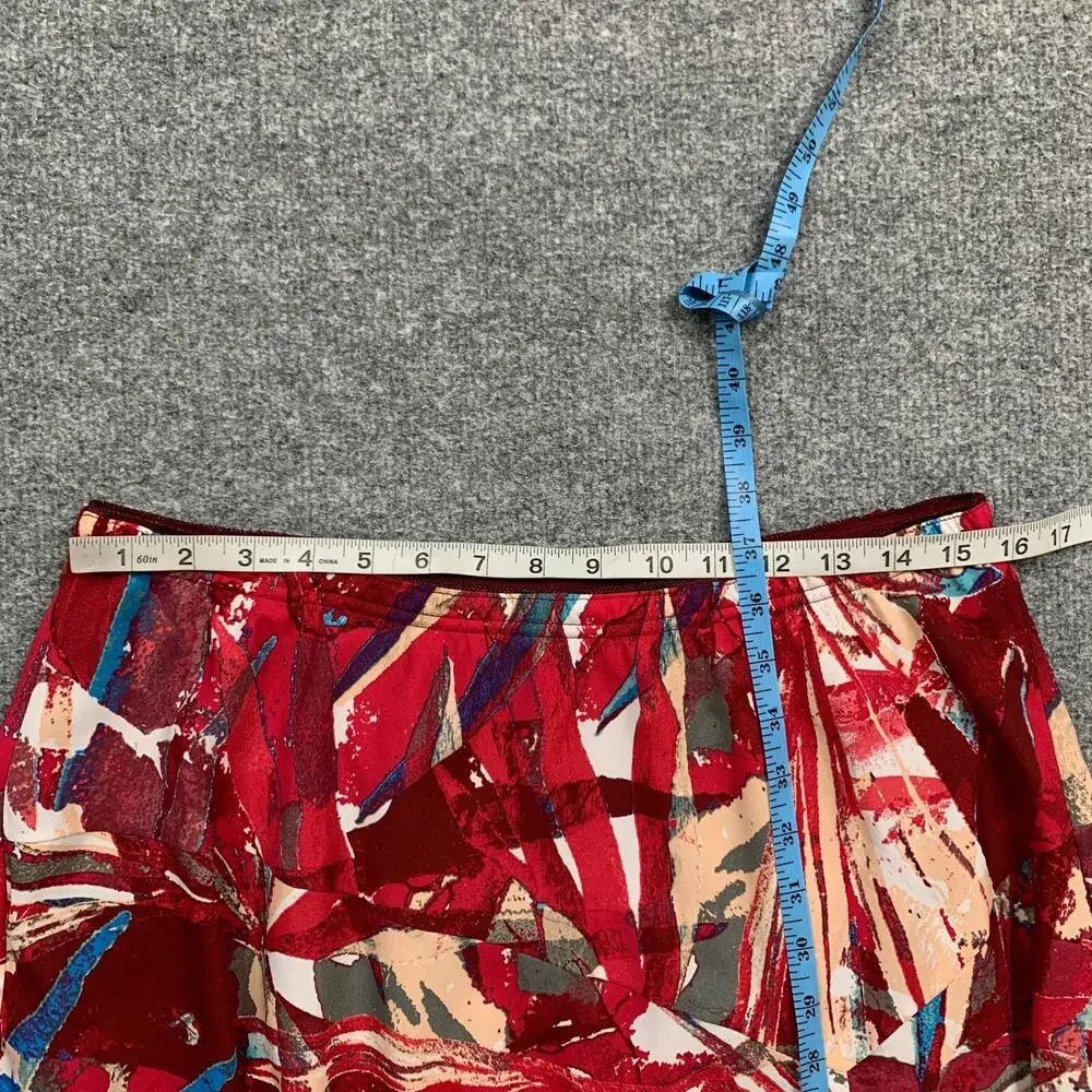 Bob Mackie Skirt Womens L Large Abstract Red Wearable Art Pull On High Low Midi