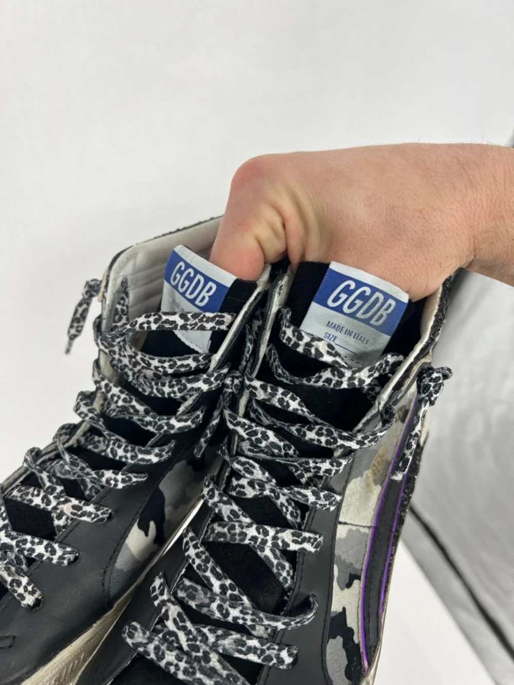 Golden Goose Slide camo glitter High-Top Sneakers in Black, Gray & Purple