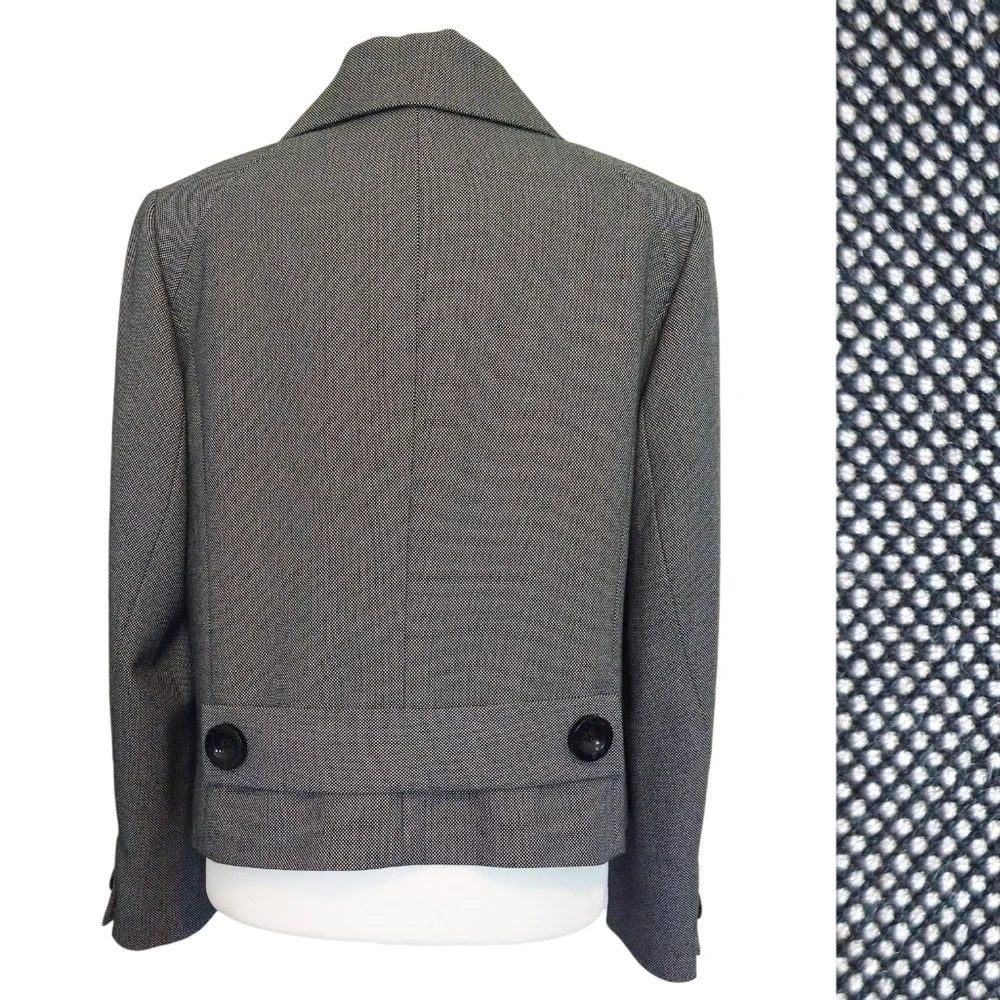 Tahari ASL Gray Mini Polka Dot Blazer Large Black Buttons Preppy Career PETITE