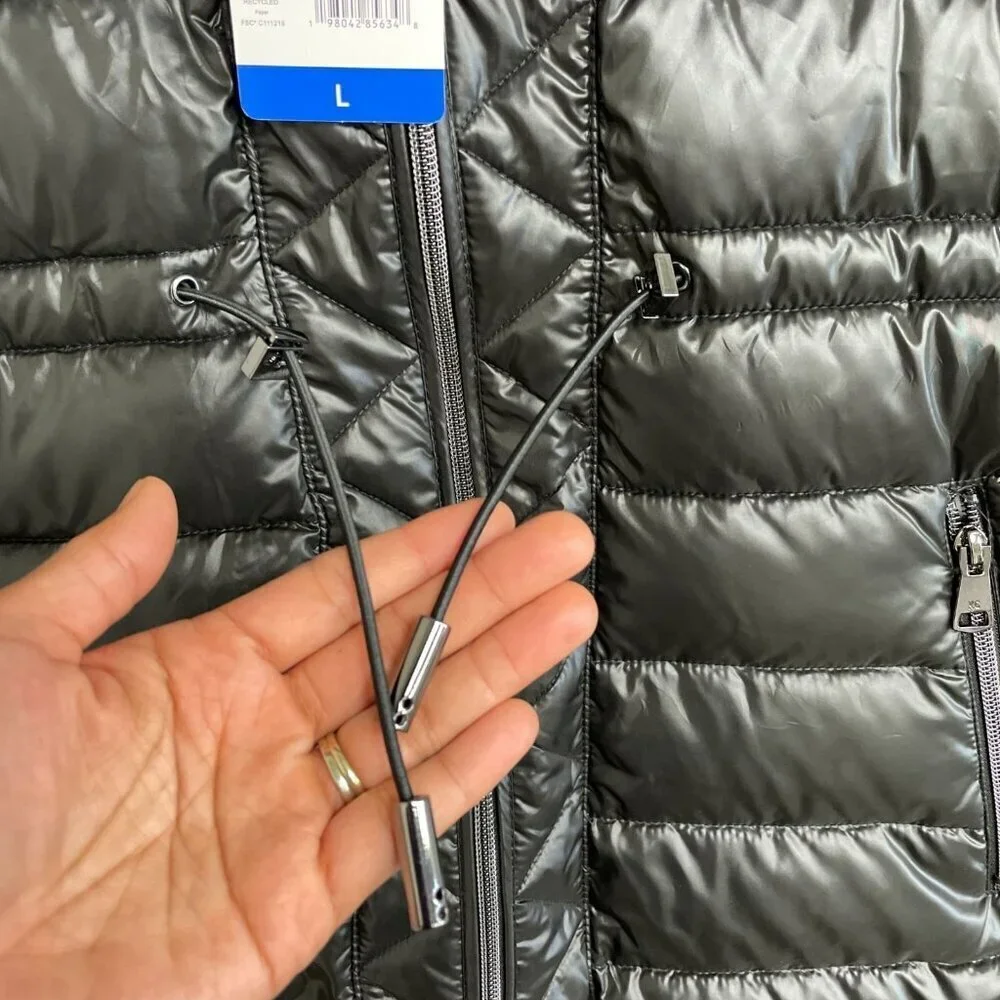 NEW Kenneth Cole Women's Size L Black Hooded Puffer Coat Full Zip