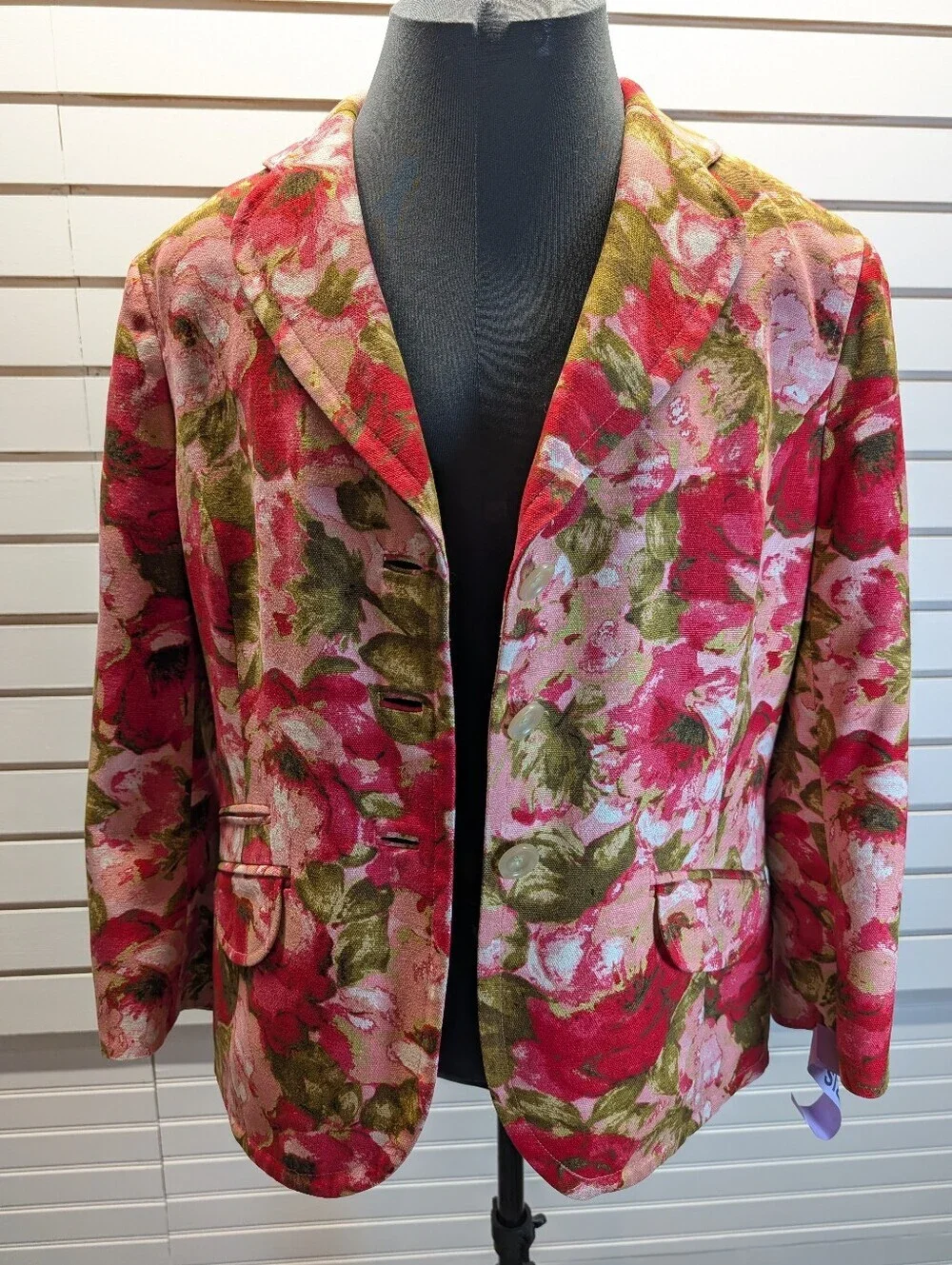 ANN TAYLOR Women's Watercolor Floral Silk Structured Blazer Jacket Pink Size 14