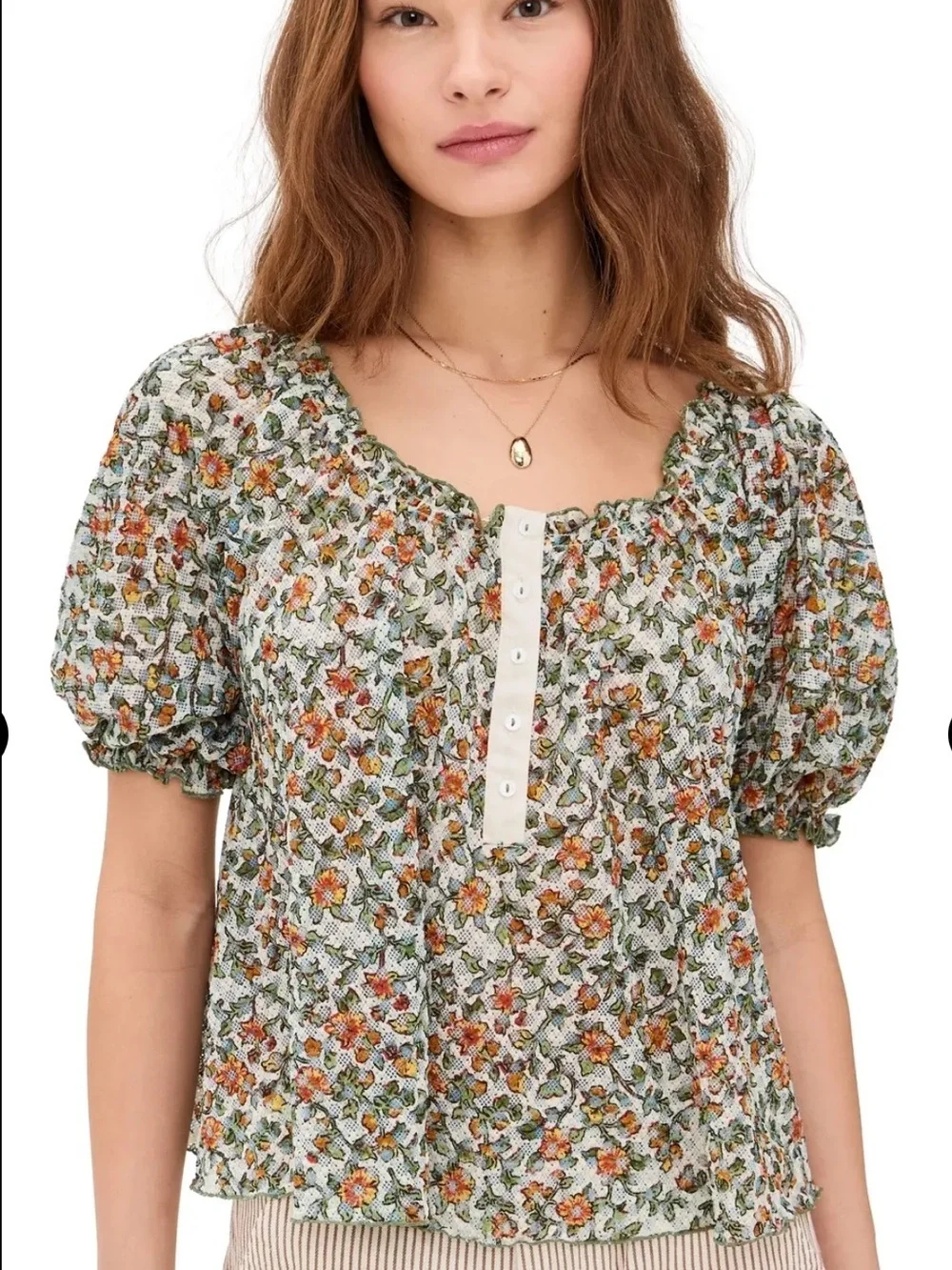 Free People Astra Peasant Top Floral Daisy Medium Summer Lightweight