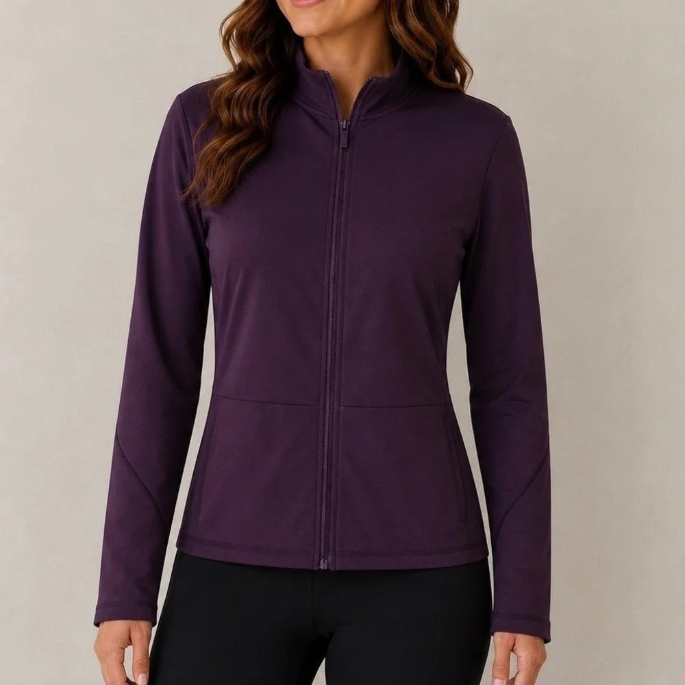 FLX Women's Plum Full Zip Travel Leisure Stretch Jacket XL Mock Neck Athleisure