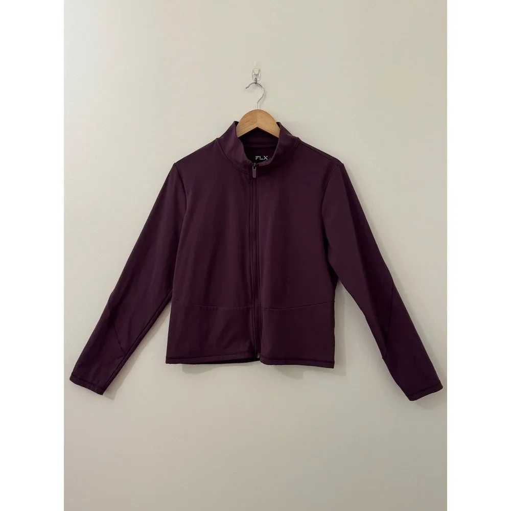 FLX Women's Plum Full Zip Travel Leisure Stretch Jacket XL Mock Neck Athleisure