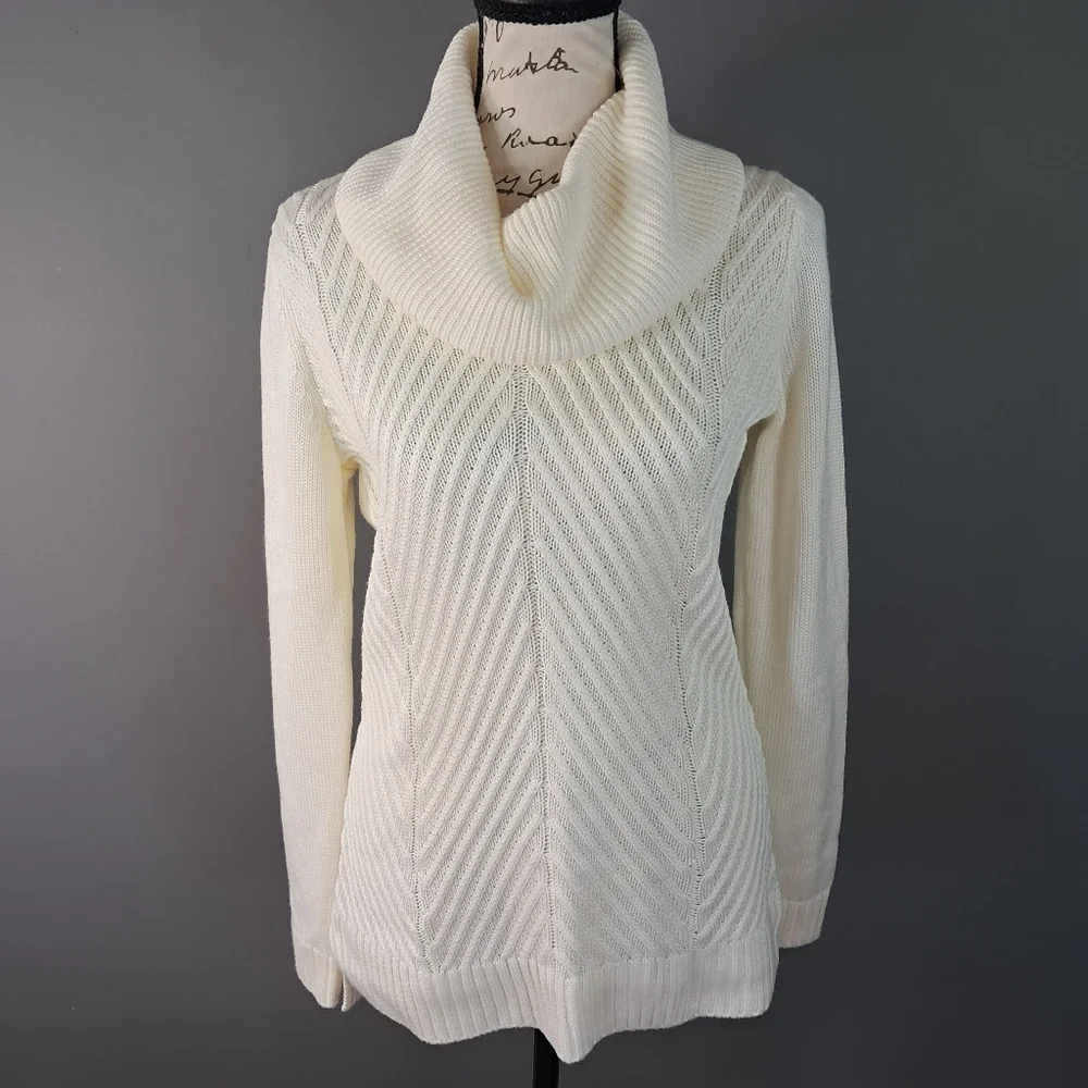 Calvin Klein Womens Ivory/White Turtle Neck Sweater Size Small