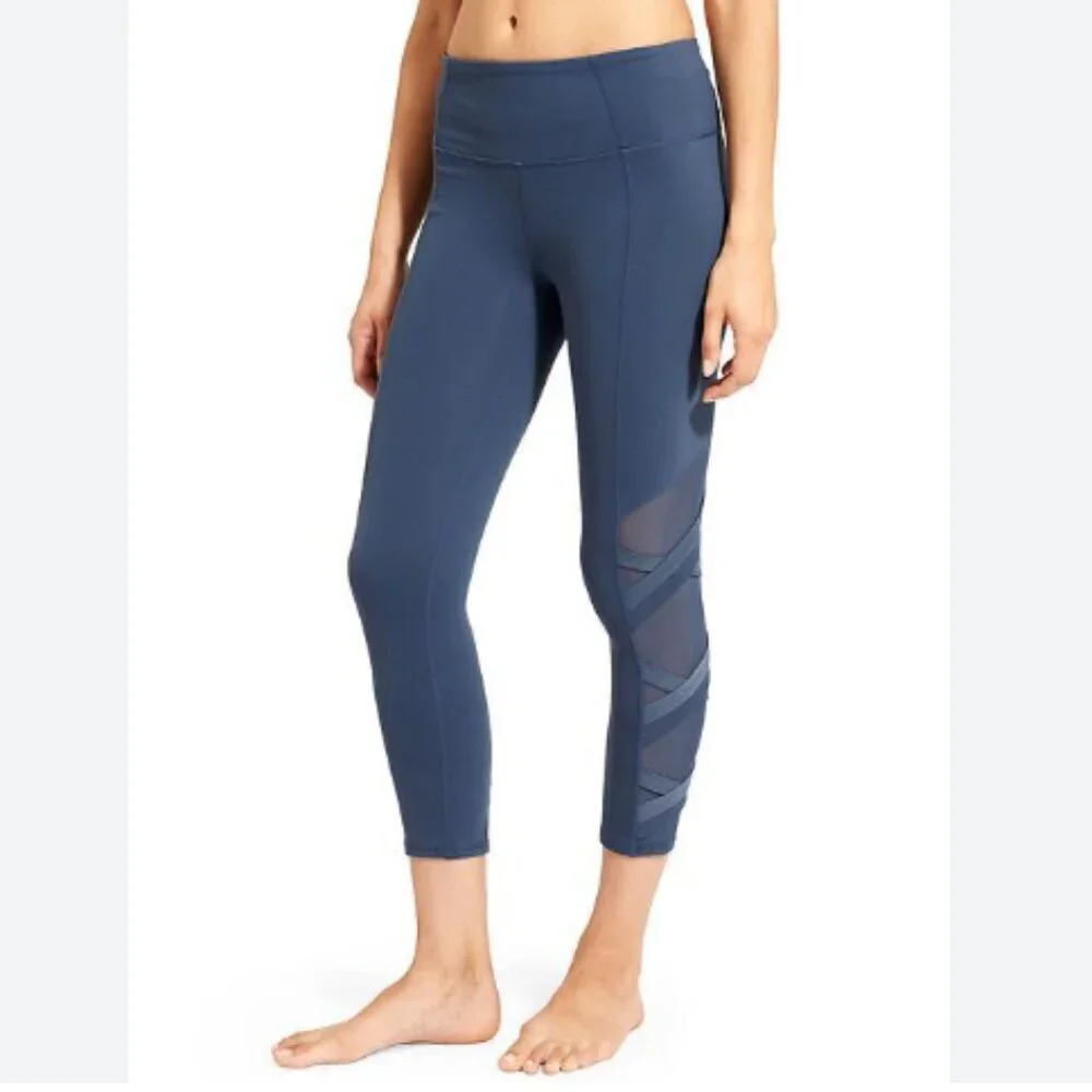 Athleta Blue High Rise Mesh Chaturanga Capri Athletic Leggings S