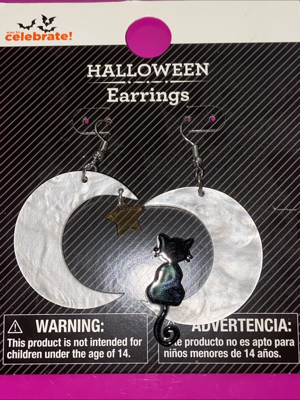BLACK CAT MOON EARRINGS Brand New Halloween or Anytime!