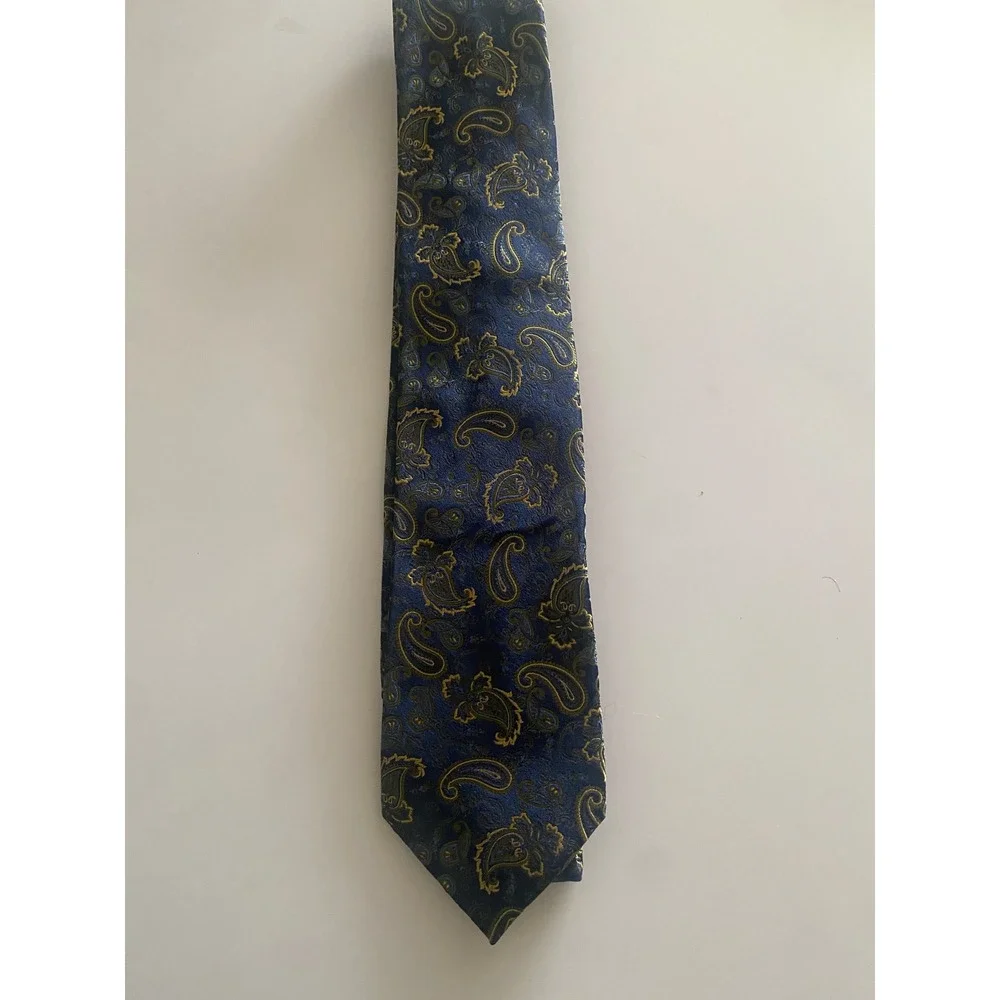 BOCARA Mens Silk‎ Tie Navy Blue Gold Paisley Formal Necktie