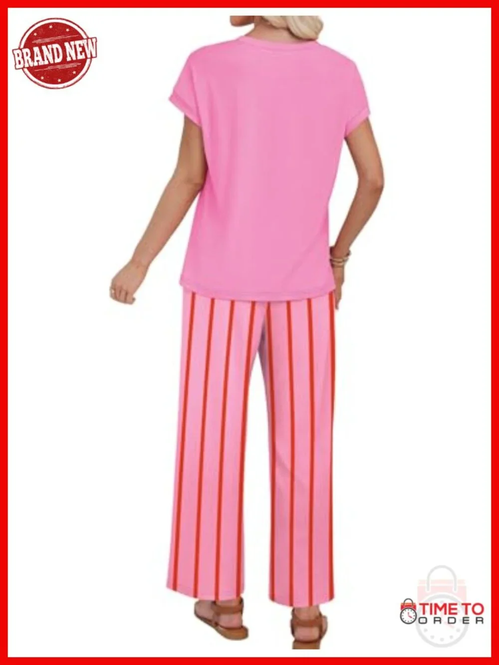 Two Piece Lounge Set Cap Sleeve Top Wide Leg Pants Beach Vacation Travel