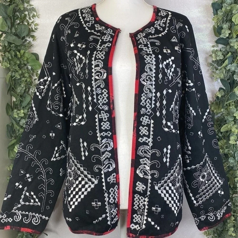 Indie Boho Artsy Cardigan Folk Grunge Lightweight Jacket LARGE Open Front
