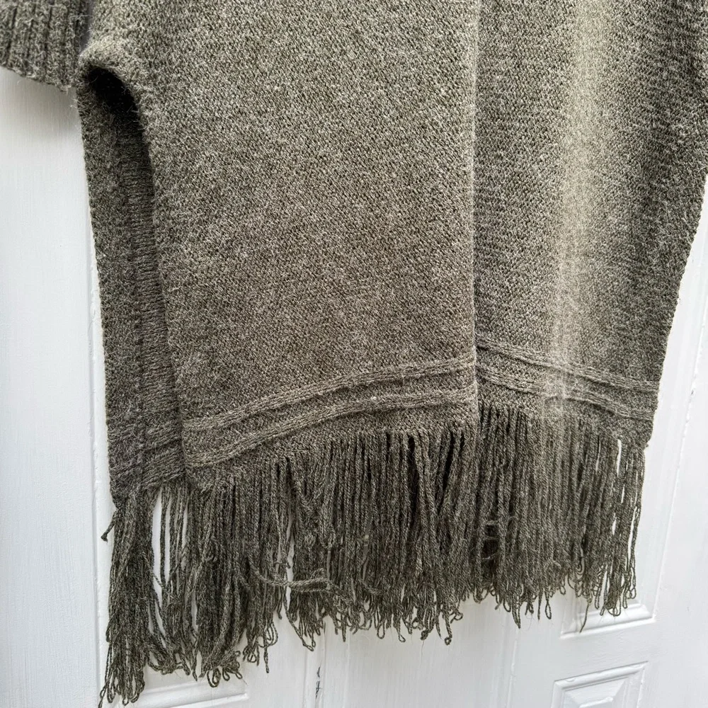 PPLA Haywood Fringe Sweater Tunic Olive Sage Green 3/4 Sleeves womens size M / L