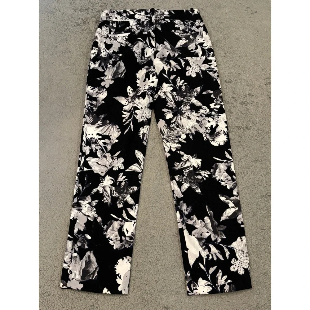 Lord & Taylor Kelly Ankle Pants Womens 0 Black White Floral Stretch Cotton Slim