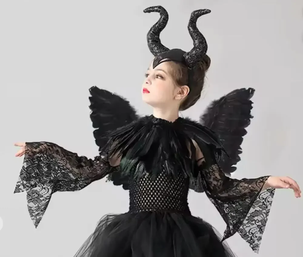 2/$30 Girl's Halloween Maleficent Devil Fallen Angel Costume Child One Size