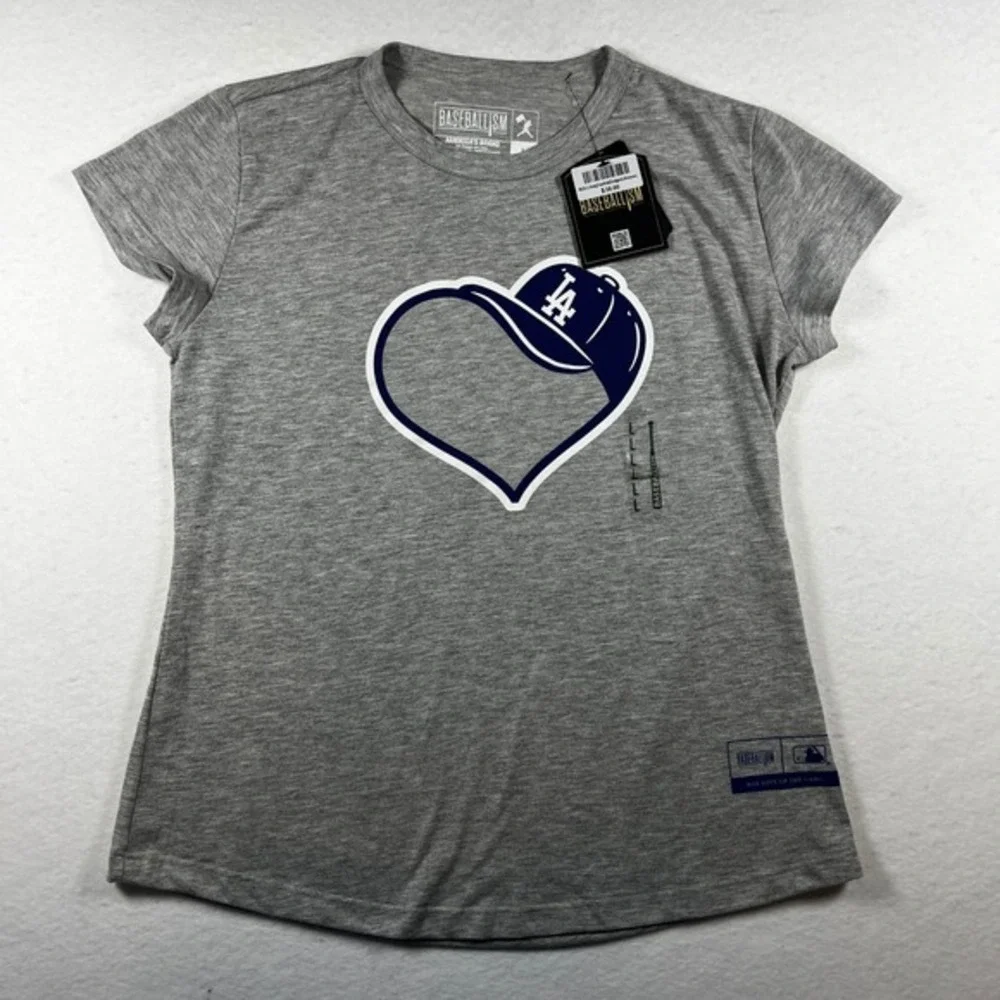 Baseballism‎ Los Angeles Dodgers Heart Cap Graphic T-Shirt Gray Kids Large NWT