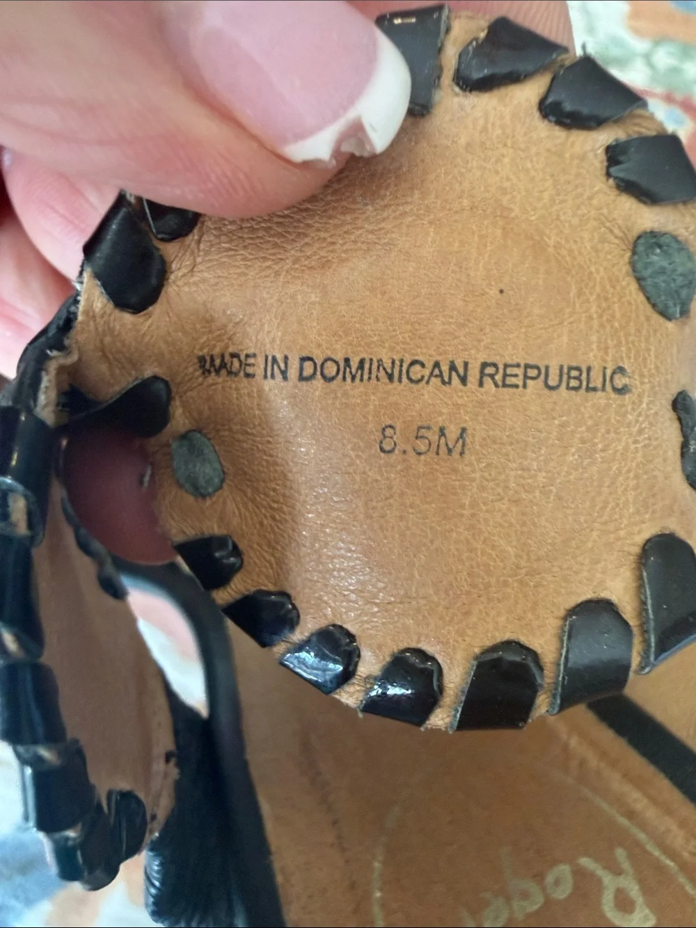 Jack Rogers Black Leather Scallop-Trim Slide Sandals