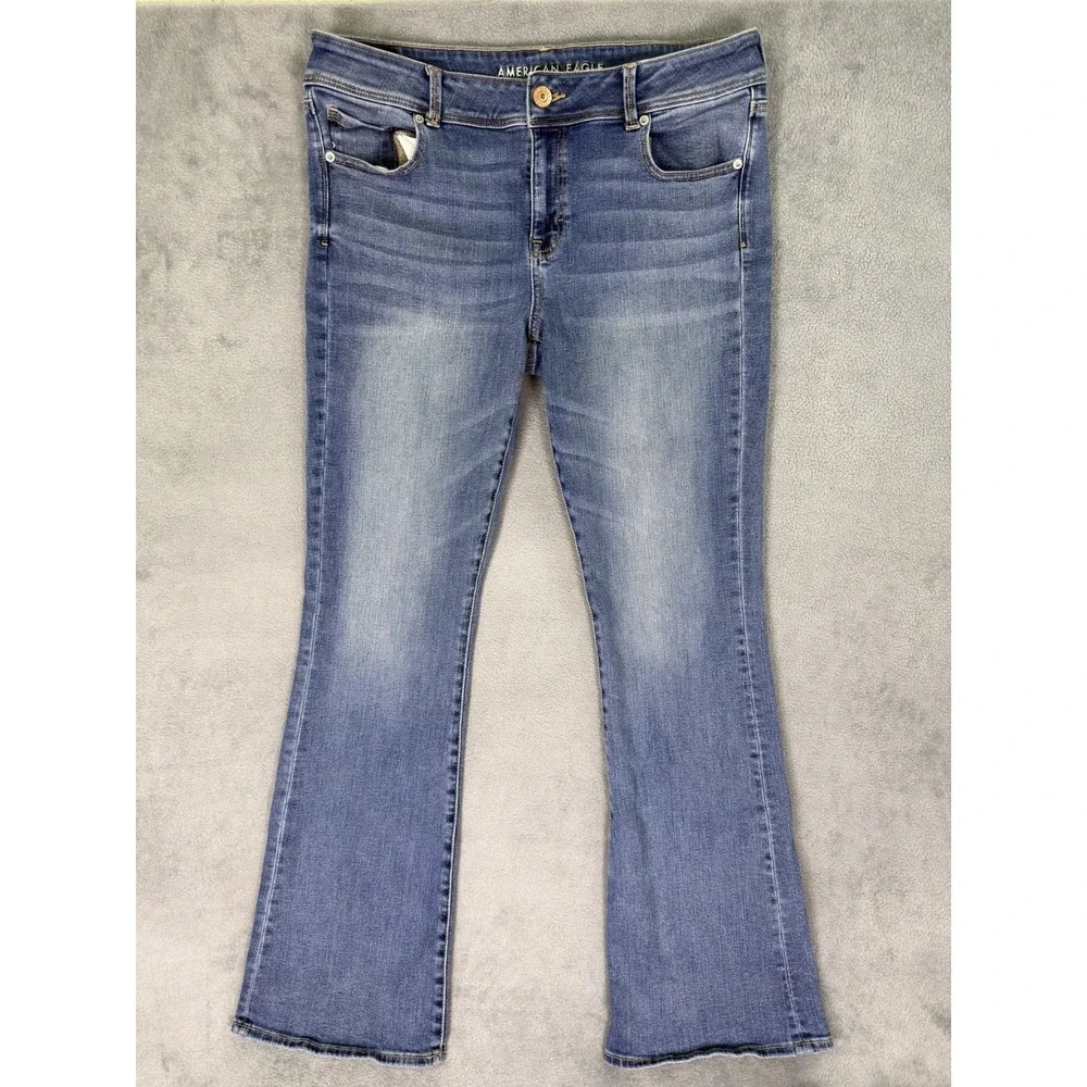 American Eagle Jeans Womens 16 Long Blue Kick Boot Medium Wash Mid Rise