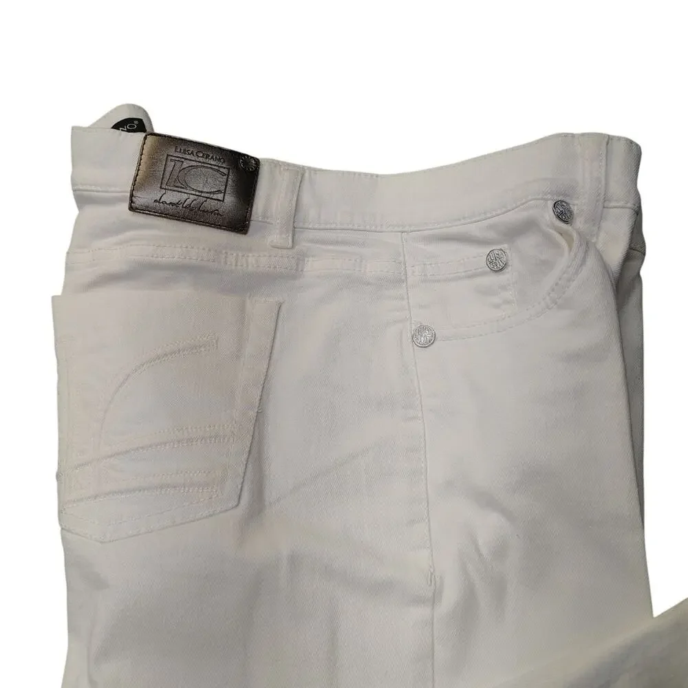 Luisa Cerano White Crop Capri Jeans Designer Women's Size 10 EU 40 Luxury 30x29