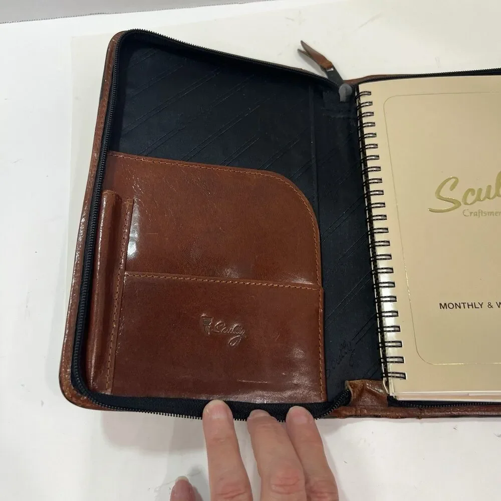 Scully Medium Planner/Address Book Brown Leather Zippered 9.5” X 6” 2010