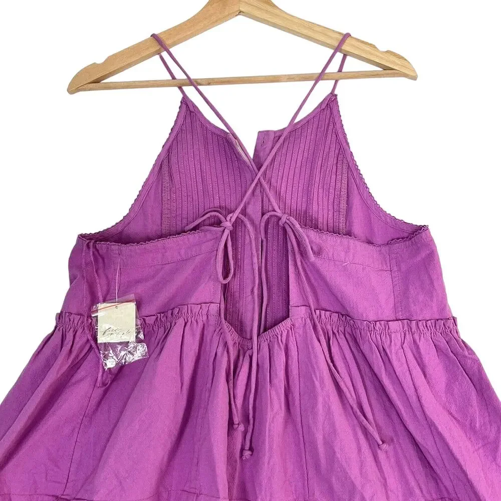 Free People Desert Days Mini Dress Sz M In Dramatic Orchid Sleeveless Pleated