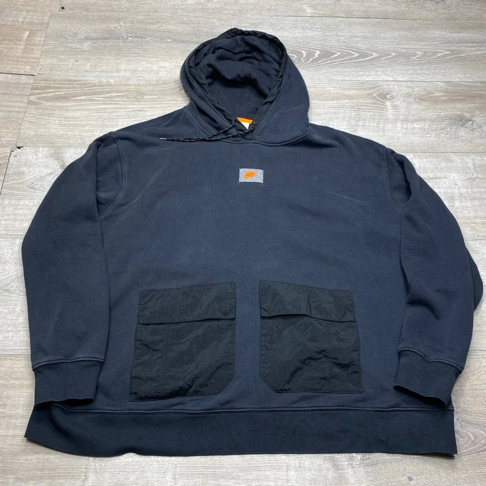Nike Hoodie Mens 2XL Black Speckled Logo Fleece Pullover DX2324-010 Athletic