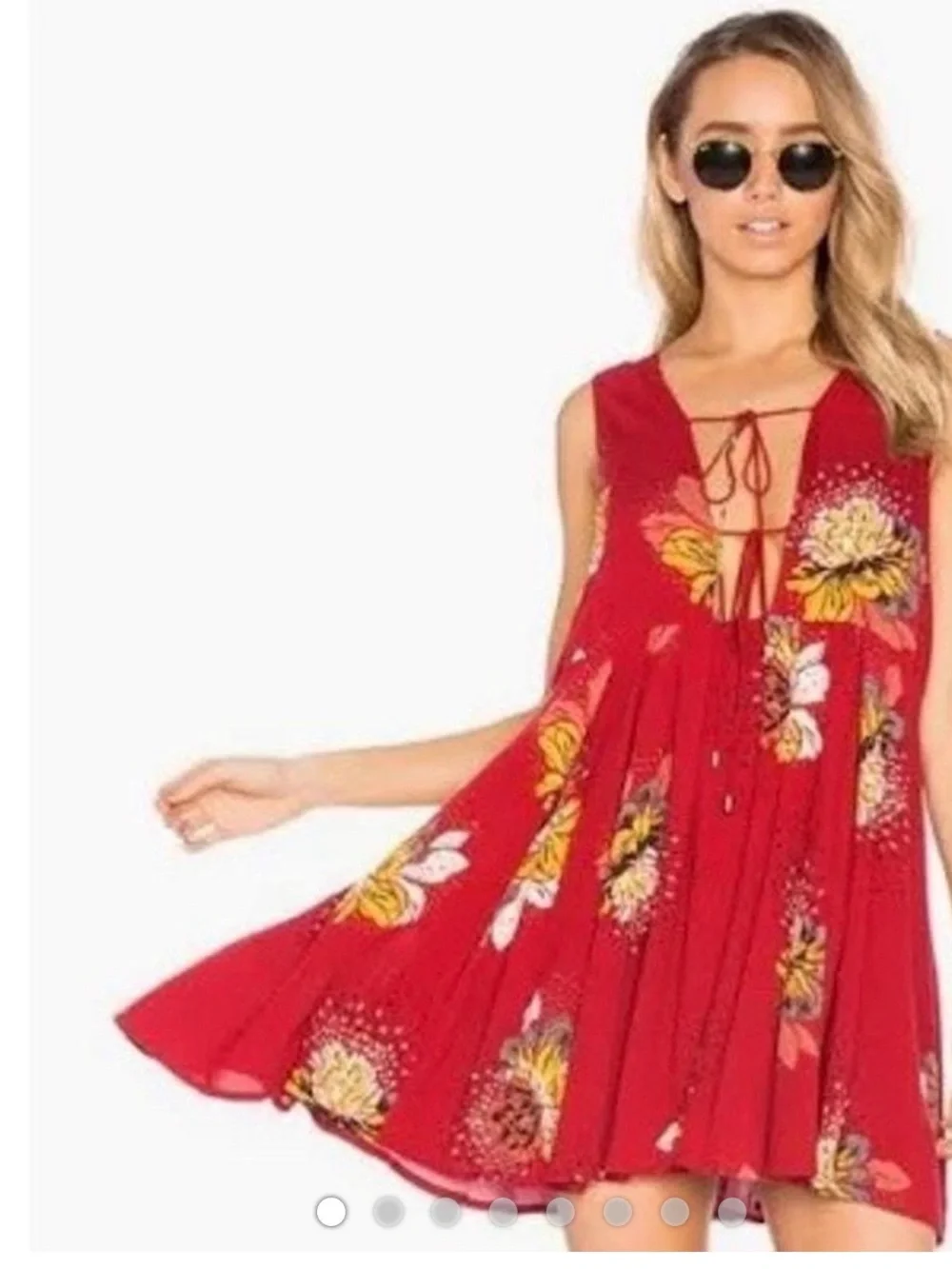 Free People Red Floral Tie-Front Mini Dress