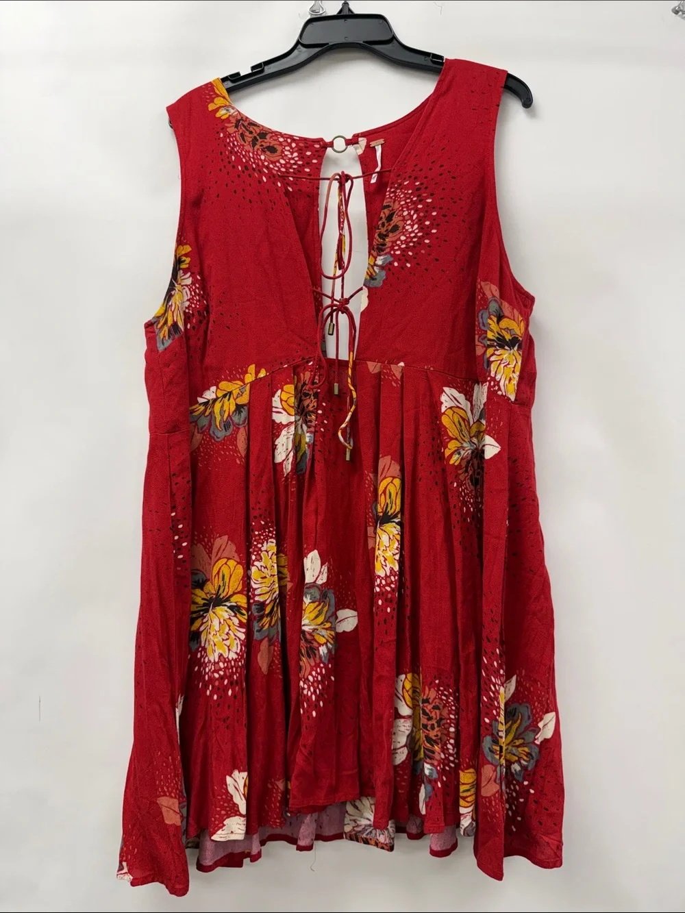 Free People Red Floral Tie-Front Mini Dress