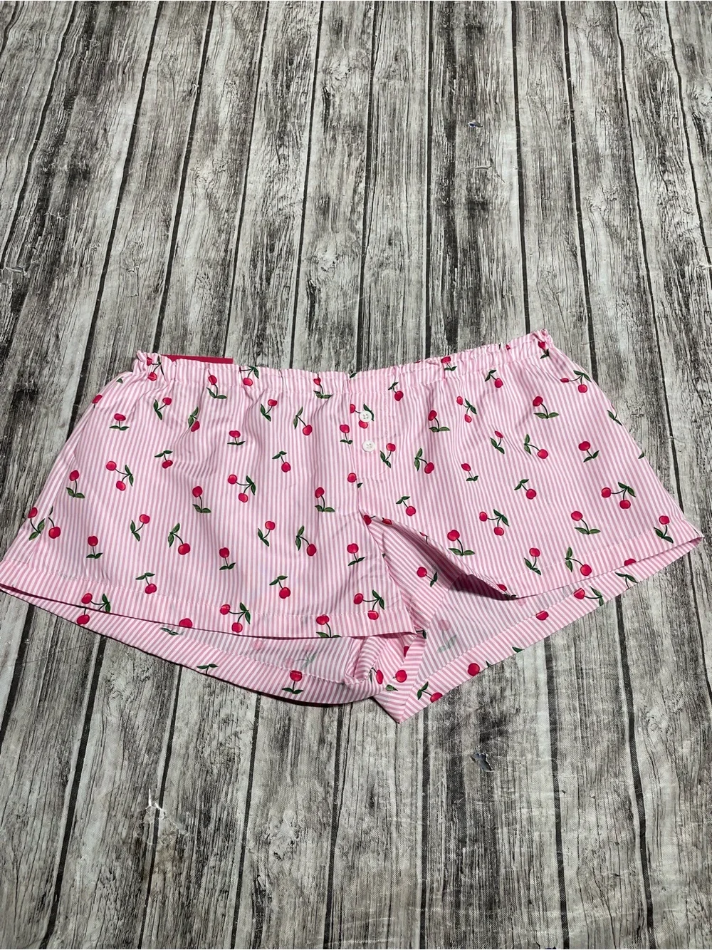 Ladies Large Forever Moda Pink Stiped Cherry Print House Shorts NEW W TAG! NWT