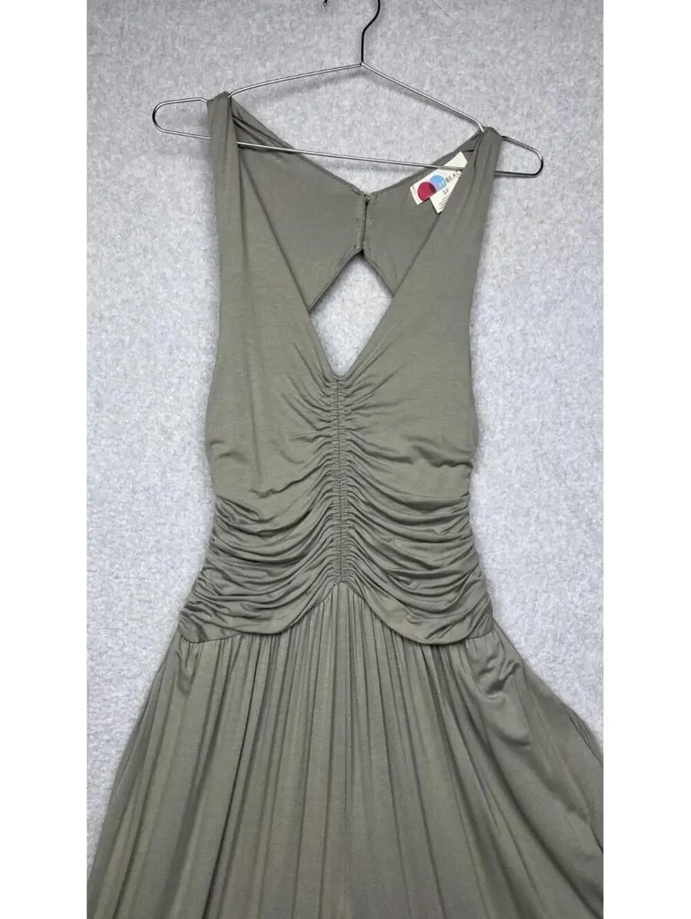 Free People Forever Always Ruched Jumpsuit Olive Green Wide Leg S Backless Boho