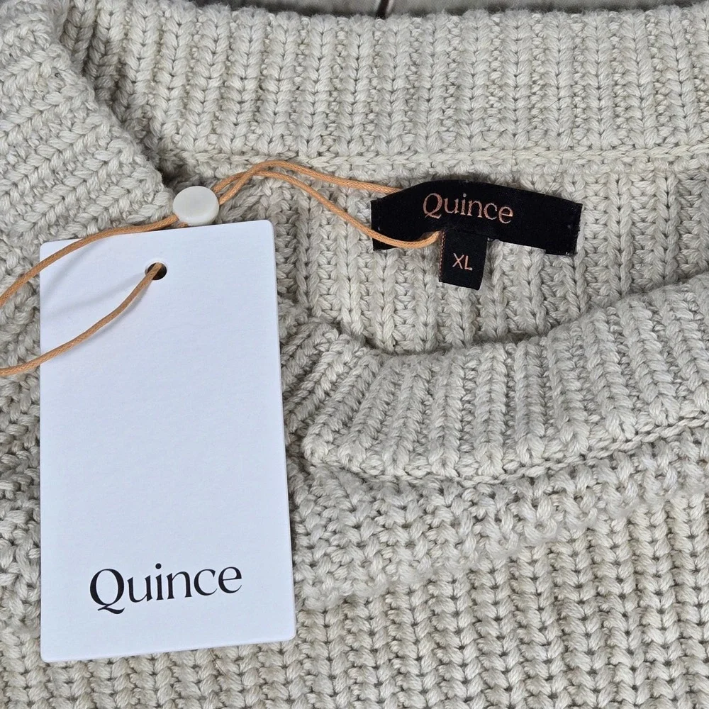 Quince Womens Fisherman Crew Sweater Speckled Beige 100% Organic Cotton XL NEW