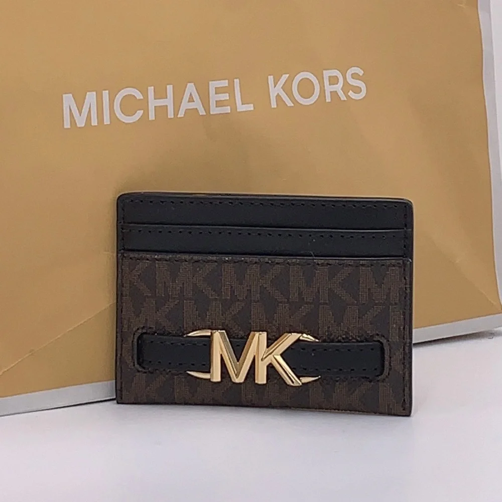 MICHAEL KORS Reed Large Card Holder Case Wallet Brown /Black MK NWT