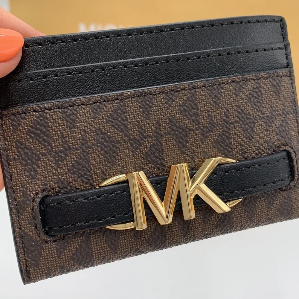MICHAEL KORS Reed Large Card Holder Case Wallet Brown /Black MK NWT