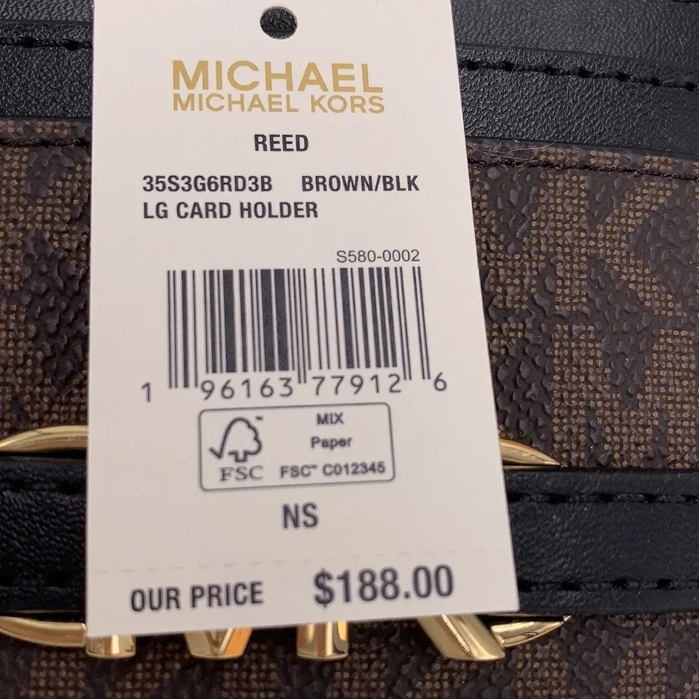 MICHAEL KORS Reed Large Card Holder Case Wallet Brown /Black MK NWT