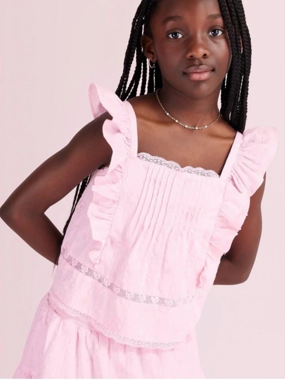 Loveshackfancy x target girls Rebecca alouette rose embroidery ruffle tank top