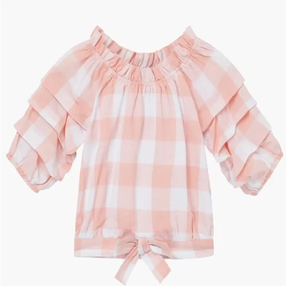 Habitual Kids Girls’ Puff Sleeve Pink Gingham Top. Size 12