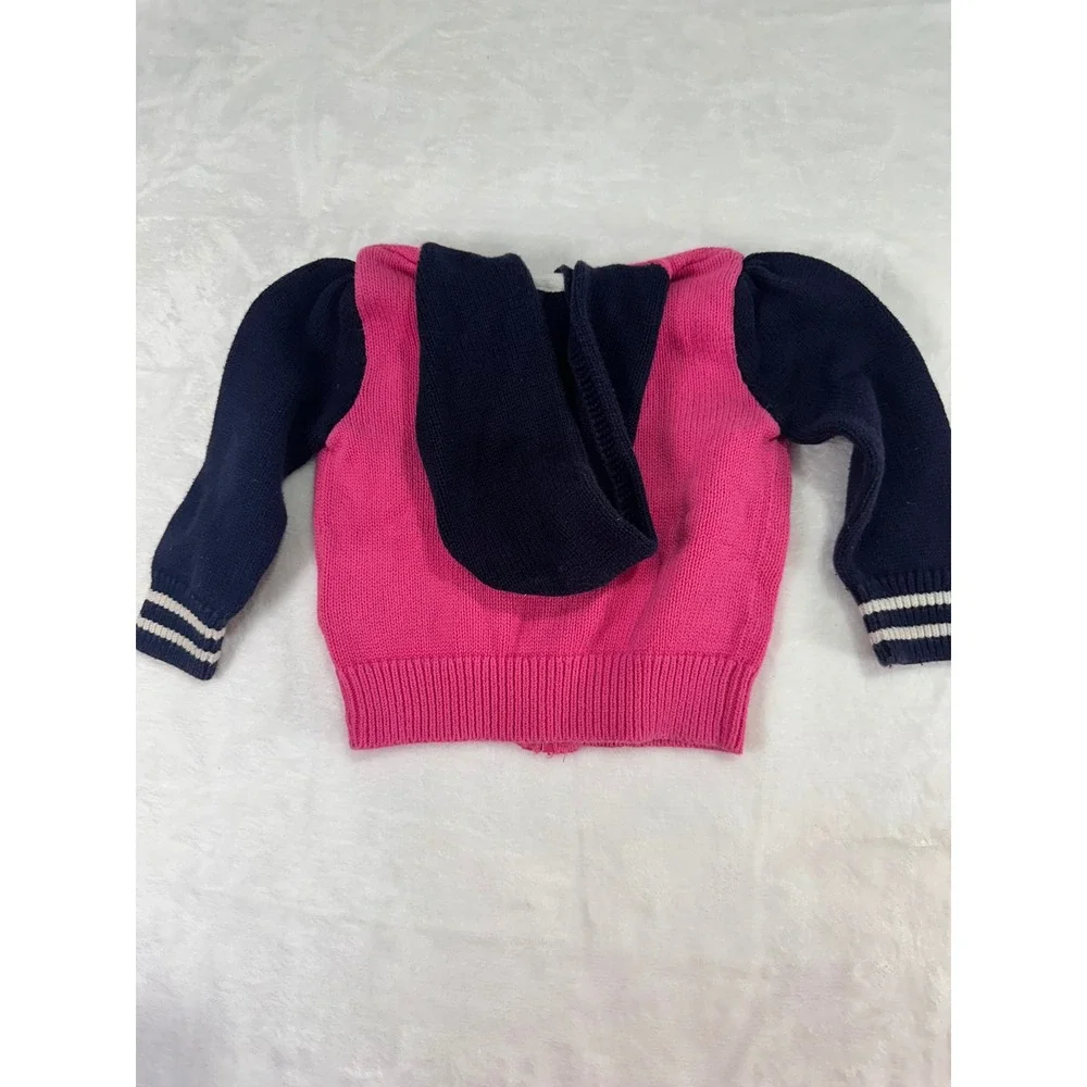 Ralph Lauren Knit Full Zip Hooded Sweater 12M Pink Navy Blue Colorblock Kids