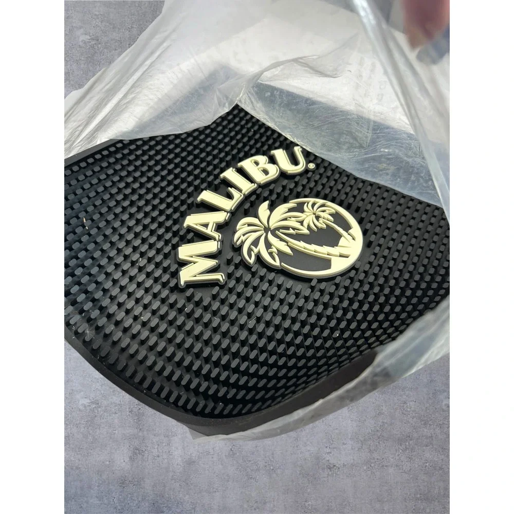 Malibu Rum Bar Mat 14x14 Black NEW Rubber Square Spill Service Mat Logo