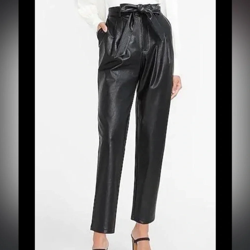 NWT Express Black Faux Leather Super High Rise Belted Ankle Pants