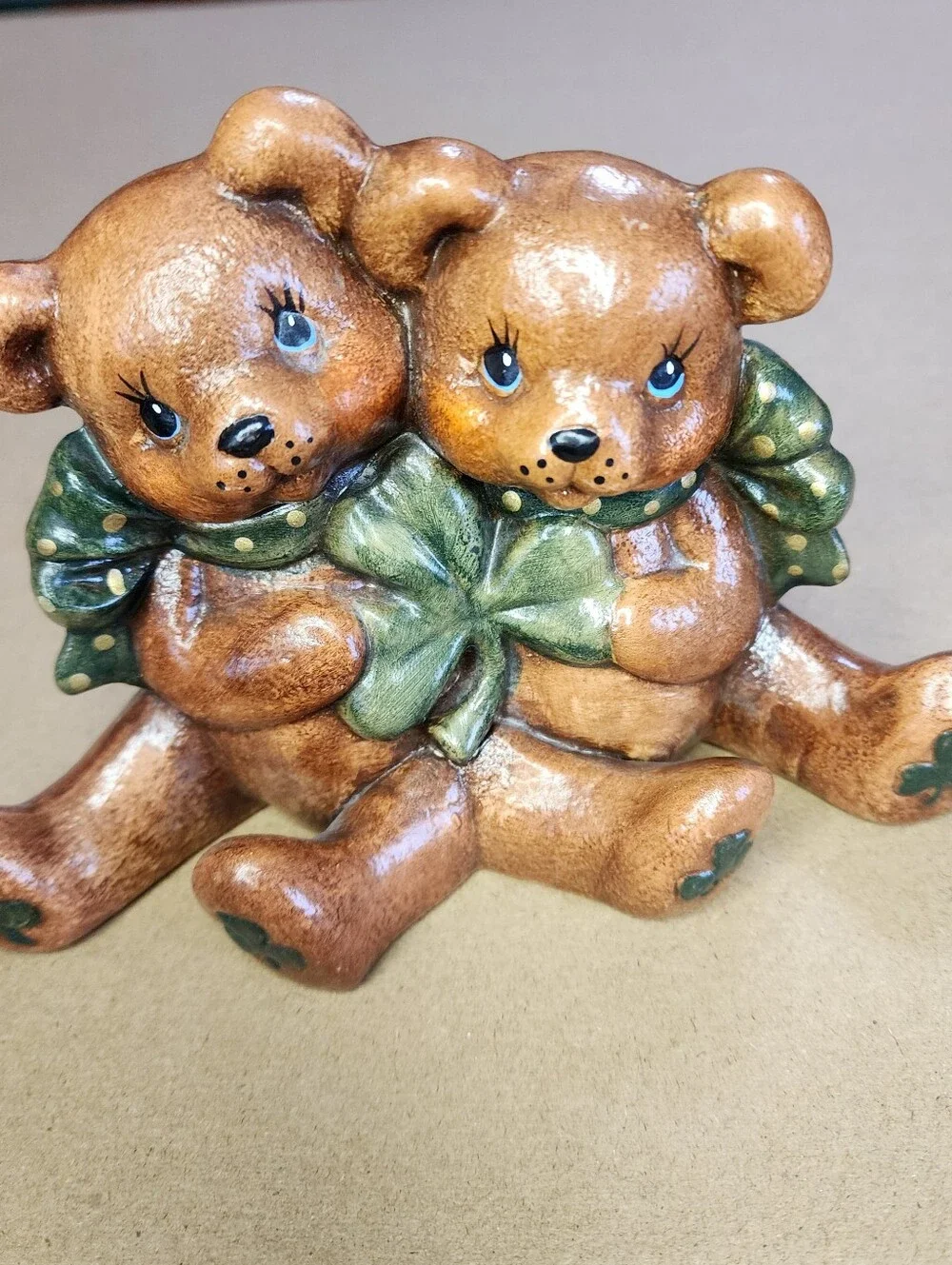 Vintage Ceramic Adorable St.Patrick’s Day Bears Figurine 