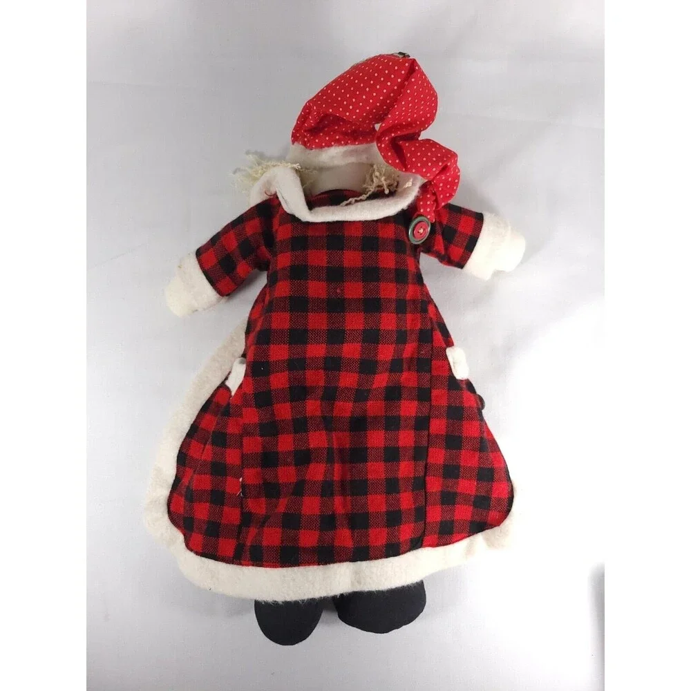 Vintage weighted Santa Doll wearing patched Robe‎ and Hat Patchwork buttons