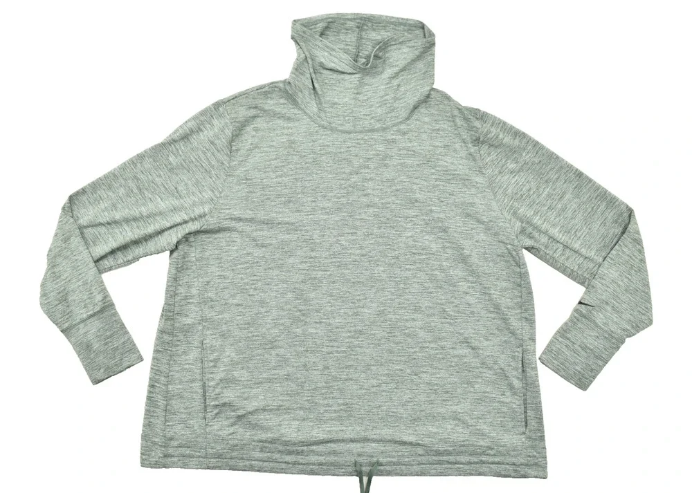 Nike Dri-FIT Women 2X Heather Green Cowl Neck Pullover Long Sleeve Training Top