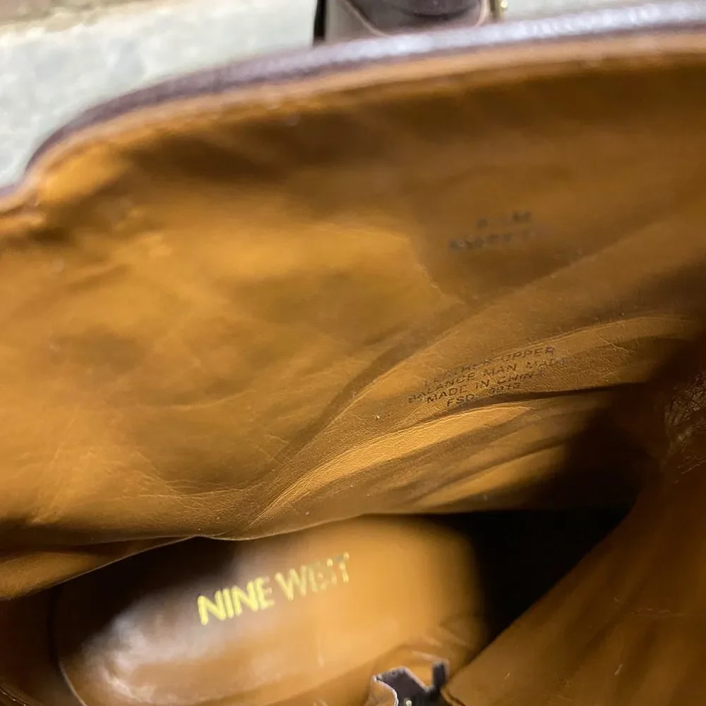 Nine West Brown Leather Buckle Heeled Bootie Size 8.5