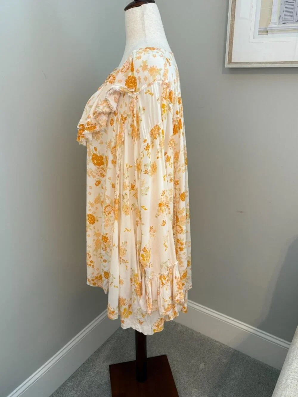 Free People Tea Combo Loretta Floral Bell Sleeve Boho Top Size XL Artsy Romantic